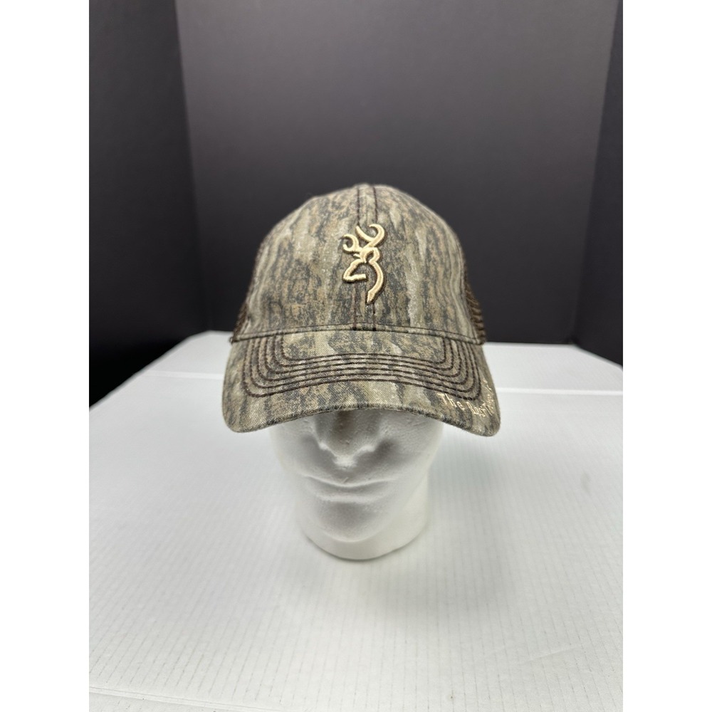 Browning Logo Strap Back Hat Green Camouflage Tree Camo Hunt Buck Deer Dad Woods - Picture 2 of 6